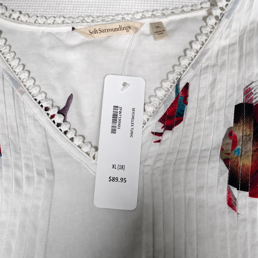 Soft Surroundings NWT Seychelles Tunic XL White Blue Coral Fish Cotton - Picture 2 of 6
